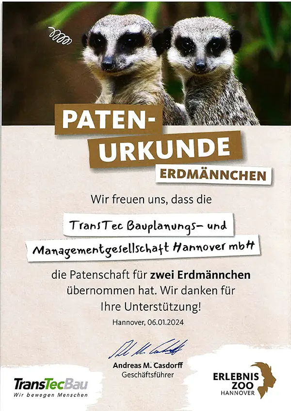 TransTecBau übernimmt Patenschaft für Erdmännchen-Paar im Zoo Hannover